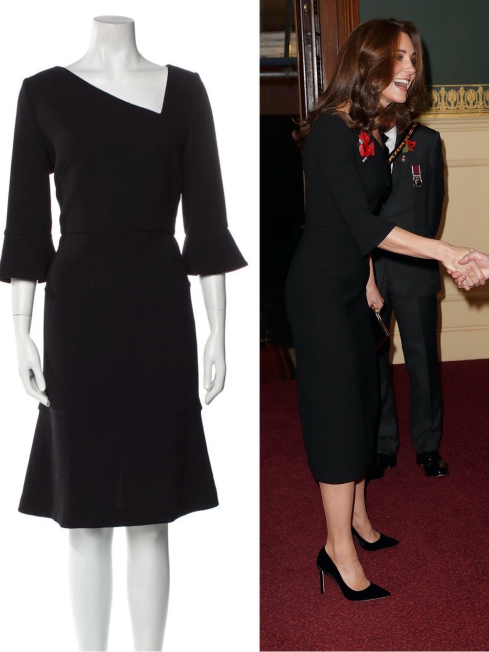 NWT Black Roland Mouret Asymmetric Neckline Dress - ASO Kate Middleton - Small